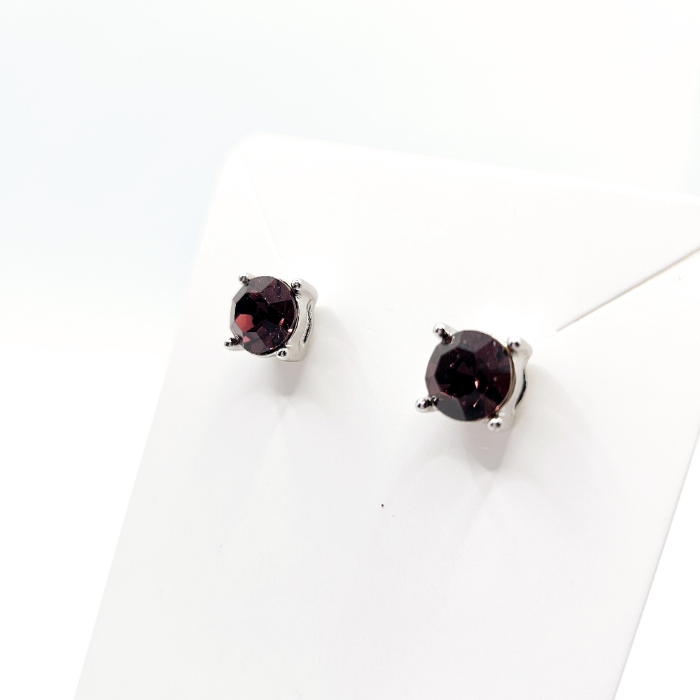 Deep Purple Round CZ Post Earrings - Picture 2 of 4